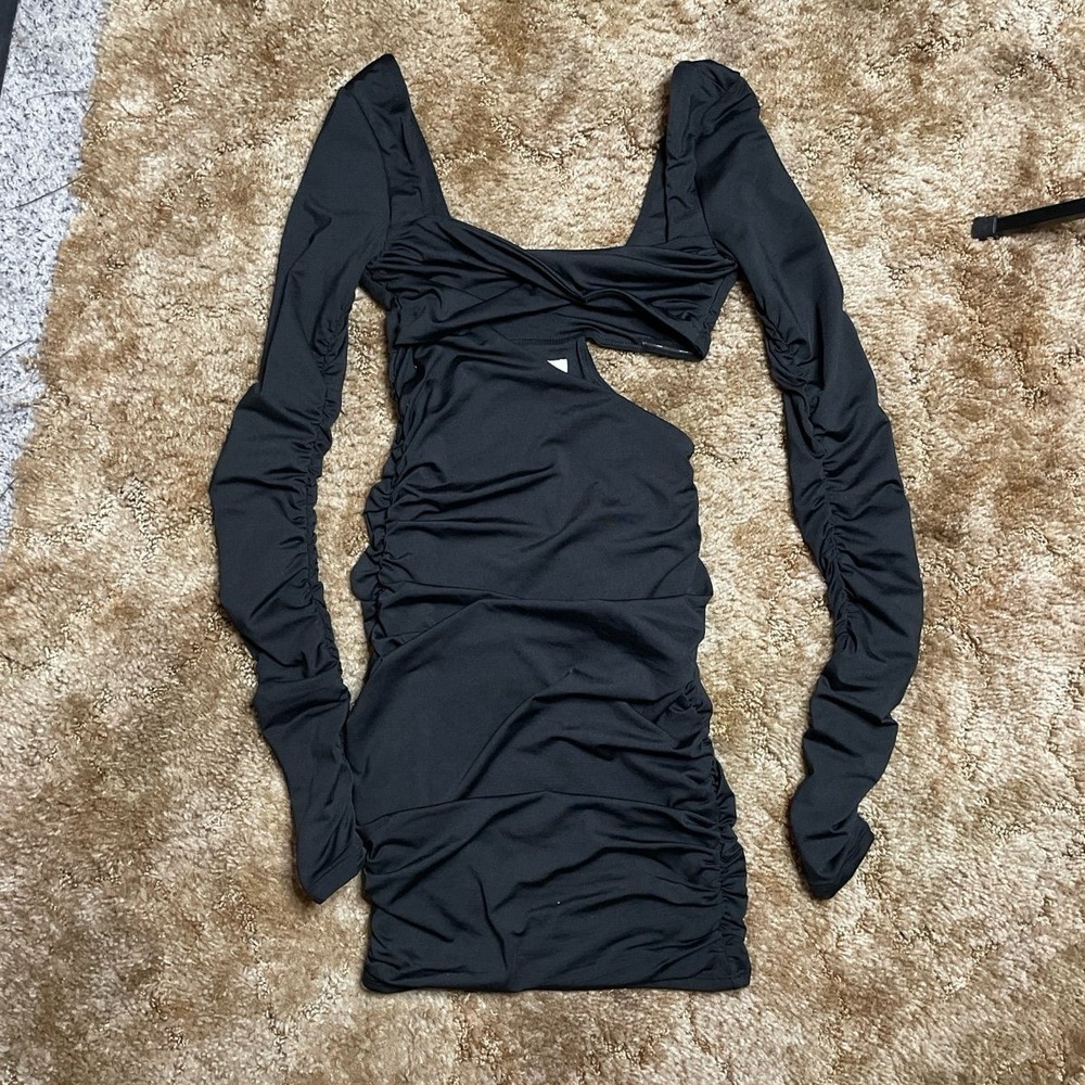 Oh Polly Black Ruched Open Cut Woman's Dress Size 2